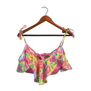 Berry Jane Bikini Top Small Polka Dot‎ and Pink Peonies Floral Hot Pink Yellow